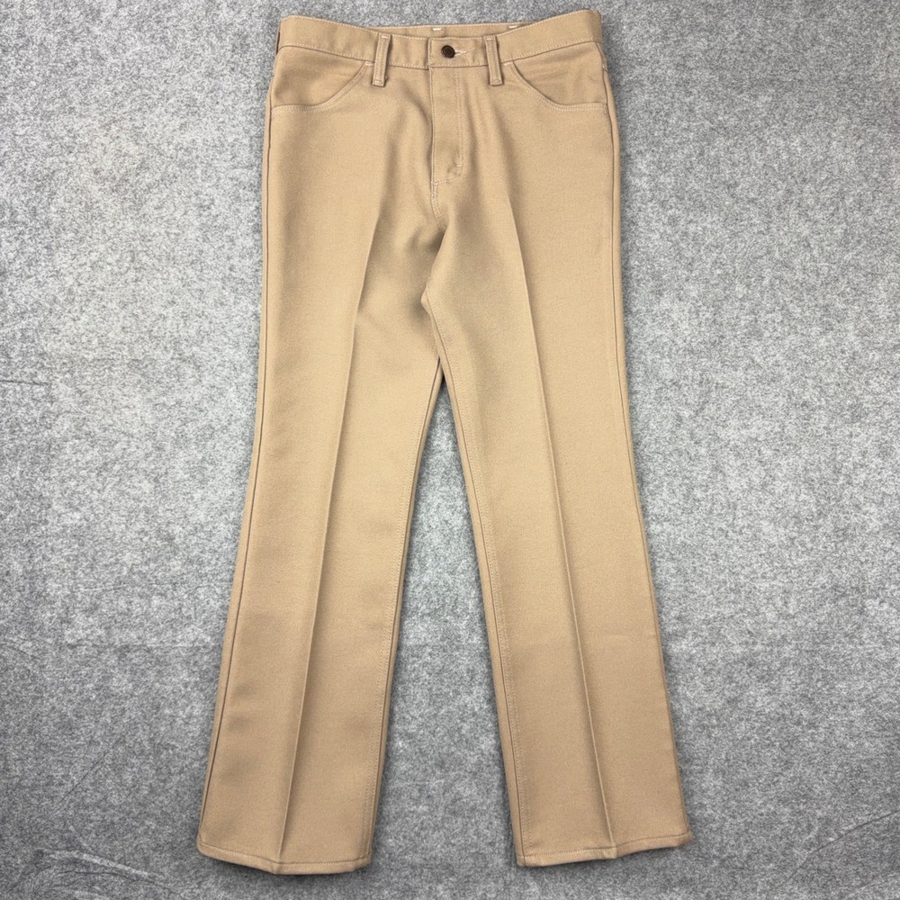 VTG Wrangler Wrancher Pants Mens 30x30 Tan 82TN Sta Prest Polyester Western USA